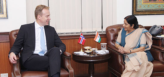 External Affairs Minister meeting with Minister of Foreign Affairs of Norway Borge Brende in New Delhi