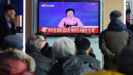 People watch a TV news program showing North Korea&#39;s announcement, at the Seoul Railway Station in Seoul, South Korea, Wednesday, Jan. 6, 2016. North Korea said Wednesday it had conducted a hydrogen bomb test, a defiant and surprising move that, if confirmed, would put Pyongyang a big step closer toward improving its still-limited nuclear arsenal. The letters read &quot; Will not use nuclear weapon if autonomy secured.&quot;  (AP Photo/Ahn Young-joon)