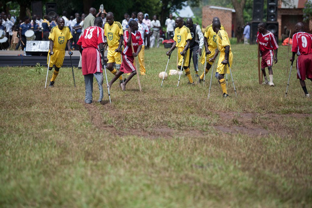 Members of the disabled community play a game of football in Kayunga District, Uganda. Photo: UNICEF/Rebecca Vassie