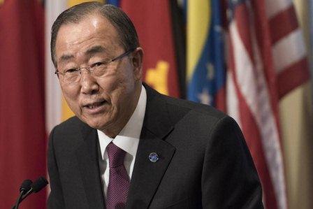 Secretary-General Ban Ki-moon briefs the press at UN Headquarters in New York. UN Photo/Mark Garten