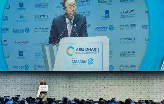 Photo: Secretary-General Ban Ki-moon delivers the keynote address at the World Future Energy Summit in Abu Dhabi on 18 January 2016.