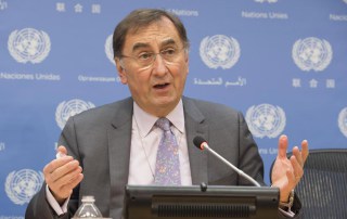 Photo: Assistant Secretary-General on Climate Change Janos Pasztor briefs the press.