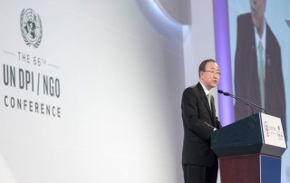 Photo: Ban Ki-moon addresses the opening session of the UN Department of Public Information (DPI)/Non-Governmental Organization (NGO) Conference in Gyeongju, Republic of Korea.