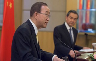 Photo: Secretary-General Ban Ki-moon (left) addresses a joint press conference with Wang Yi, Minister for Foreign Affairs of the People’s Republic of China. UN Photo/Eskinder Debebe