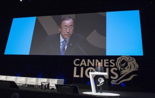 Photo: Secretary-General Ban Ki-moon delivers keynote address at "The Cannes Debate" at Palais des Festivals, France. UN Photo/Eskinder Debebe