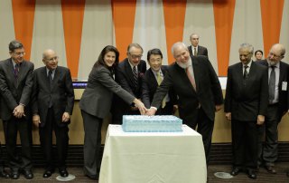 Photo: Deputy Secretary-General Jan Eliasson (2nd left), current ECOSOC President Oh Joon (2nd right) and past presidents attend an event to commemorate the 70th anniversary of the Economic and Social Council.