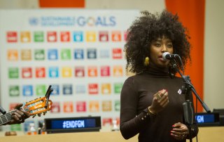 Photo: French-Malian singer Inna Modja performs during a special event, "Mobilizing to Achieve the Global Goals through the Elimination of Female Genital Mutilation (FGM) by 2030."