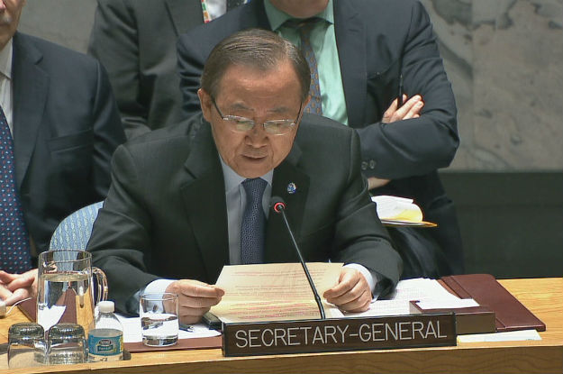 Ban Ki-moon nesta terça-feira no Conselho de Segurança da ONU. Foto: reprodução vídeo ONU TV