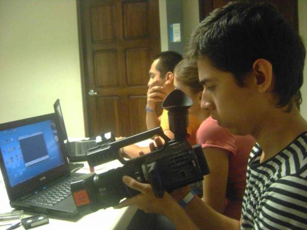Students learning how to use the camera for television production