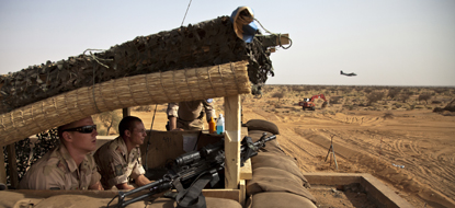 MINUSMA peacekeepers from the Netherlands keep watch from their guard station in Gao, Mali. 26 February 2014