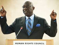 Special Adviser Adama Dieng presenting at the International Expert Meeting on Genocide, War Crimes, and Crimes against Humanity, organized by INTERPOL on 20-22 November
