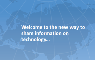 Blue map with text that reads "welcome to the new way to share information technology"