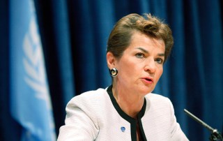 Photo of Christiana Figueres, Executive Secretary of the UNFCCC, holding a press conference.