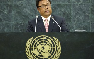 Photo of Tommy Esang Remengesau, President of the Republic of Palau, speaking at the UN General Assembly.