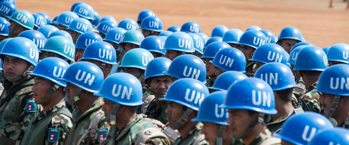 Nepalese peacekeepers wearing blue helmets