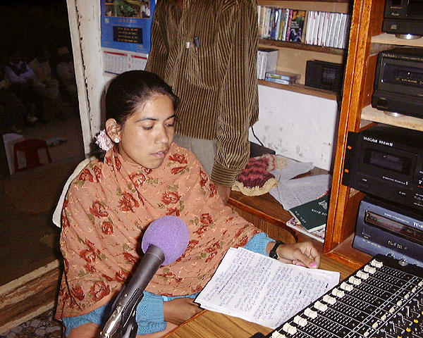 Community members involved in scripting and producing radio programmes