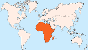 Map of the world highlighting the position of Africa