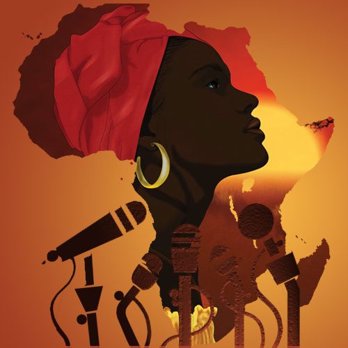 Graphic representing an African woman in the shape of the continent