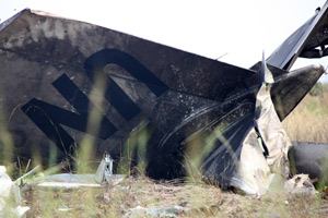 The wreckage of the plane which crashed 4 April  in Kinshasa.