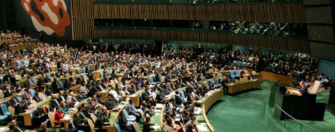 Wide view of people seated in the General Assembly hall