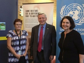 UNIC Canberra Director Christopher Woodthorpe (centre) with representatives of the University of Technology Sydney at a screening of “Queen Nanny” 