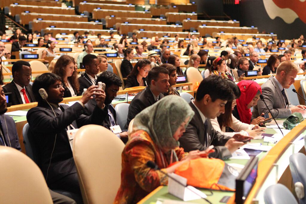 Vista de la Asamblea General durante el evento para premiar a los ganadores del concurso «Muchos idiomas, un mundo». Foto: ONU/Bo Li