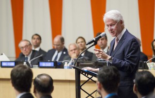 Former US President Bill Clinton addresses the UN Economic and Social Council Partnerships Forum