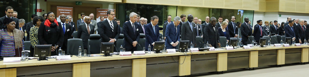 Secretary-General Ban Ki-moon addressed the International Conference for the Prevention of Genocide held in Brussels. Participants observe a moment of silence to honour all victims of genocide.