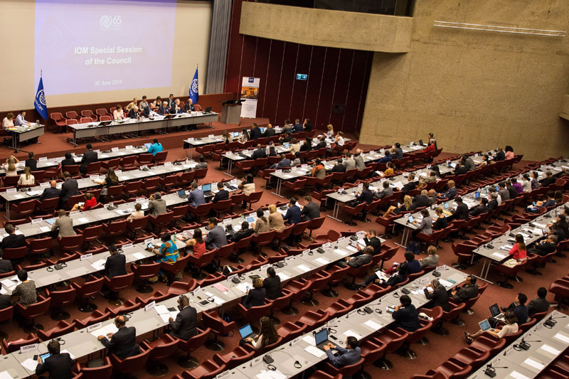 Member States of the International Organization for Migration (IOM), meeting at a Special Council in Geneva on 30 June 2016, endorse the decision to join the United Nations system as a related organization. Photo: IOM