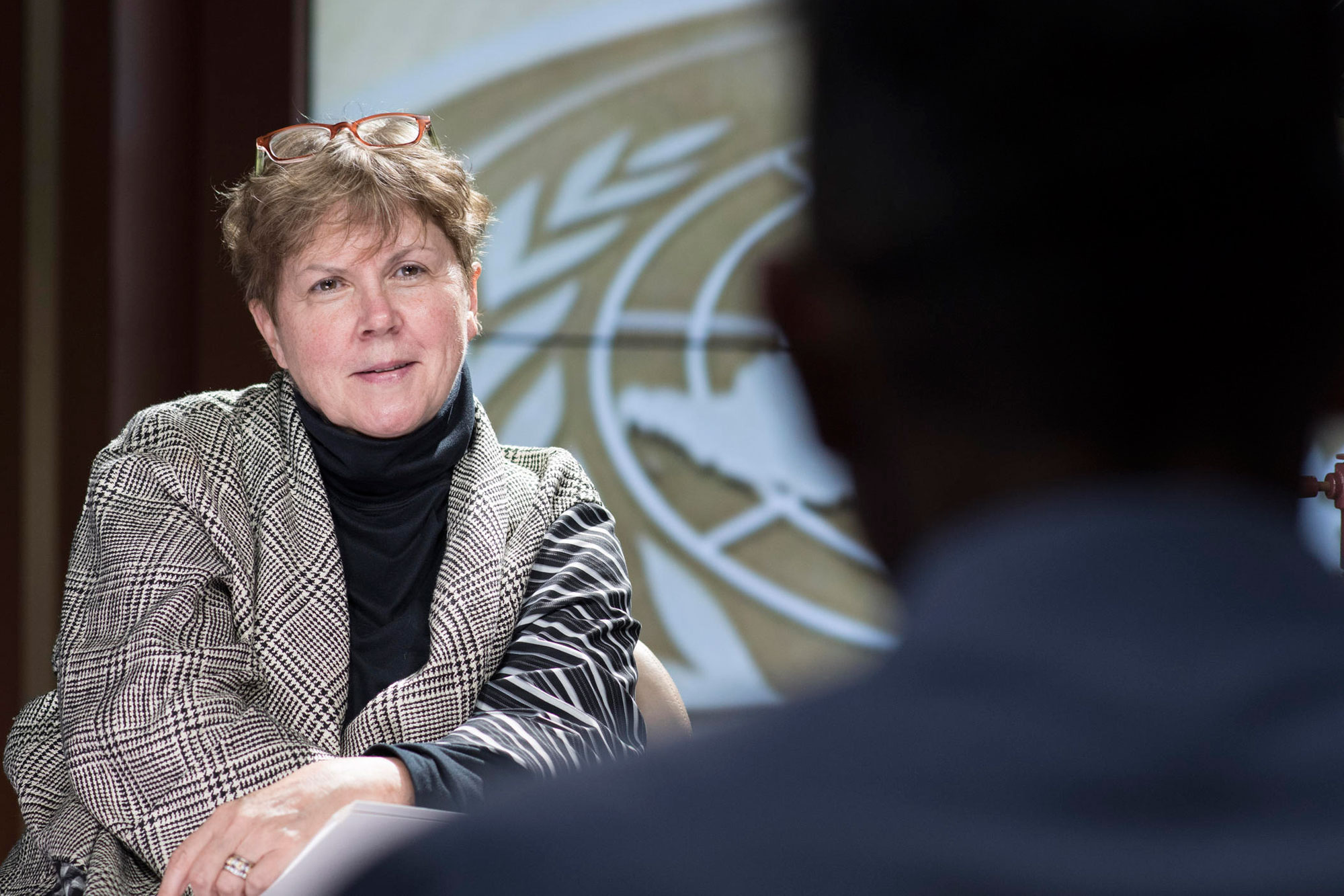 Jane Holl Lute, Special Coordinator on improving the United Nations response to sexual exploitation and abuse, gives an interview for the UN News and Media Division