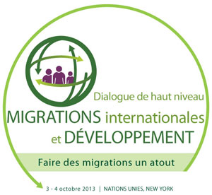 Logo créé pour le Dialogue de haut niveau sur les migrations internationales et le développement (3 - 4 octobre 2013)