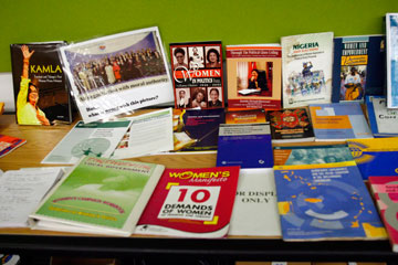 Women World Leaders Discuss Gender Equality in Politics. A view of the books and pamphlets available at the event, “Women’s Political Participation – Making Gender Equality in Politics a Reality”, organized by UN Women. The event was attended by women leaders around the world, including U.S. Secretary of State Hillary Rodham Clinton, E.U. High Representative Catherine Ashton, and Prime Minister of Trinidad and Tobago Kamla Persad-Bissessar, among many others. UN Photo/Rick Bajornas