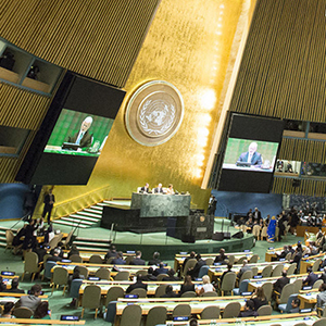 A view of the General Assembly hall from its main aisle. UN Photo/Manuel Elias