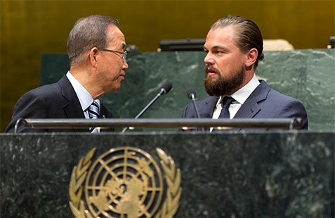 Secretary-General Ban Ki-moon (left) with Leonardo DiCaprio