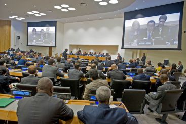 Генеральный секретарь ООН Пан Ги Мун выступает на совещании по вопросам Сахеля в 2013 году.
