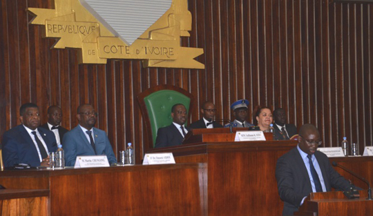 Mr. Isidor Marcel Sene (front right), 1540 Committee Member (Senegal) delivering an address at a meeting of African Parliamentarians organised by the Inter-Parliamentary Union, dedicated to the implementation of resolution 1540, hosted by the Parliament of Cote d'Ivoire in Abidjan