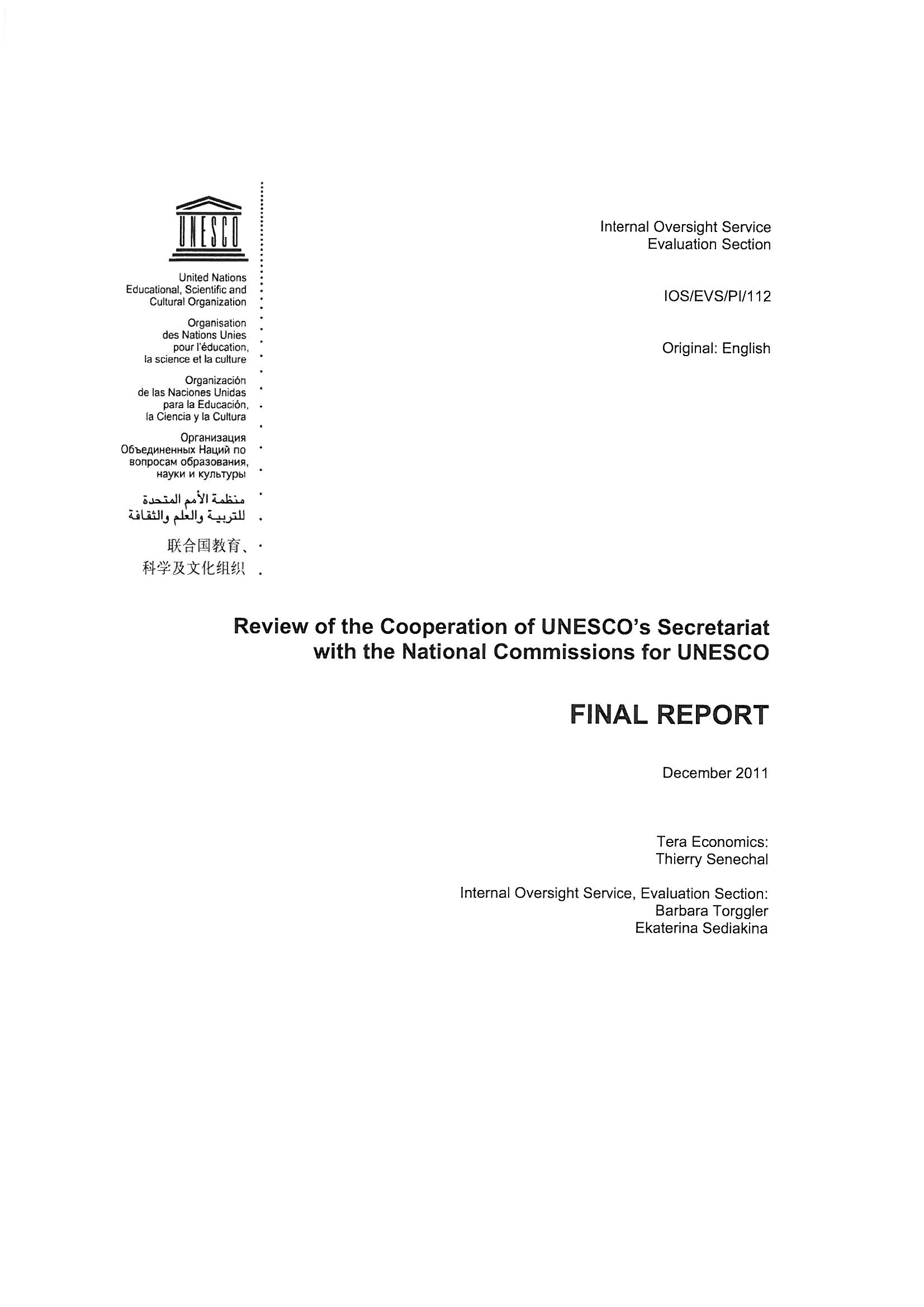 Final report on the review of the cooperation of the Secretariat with National Commissions