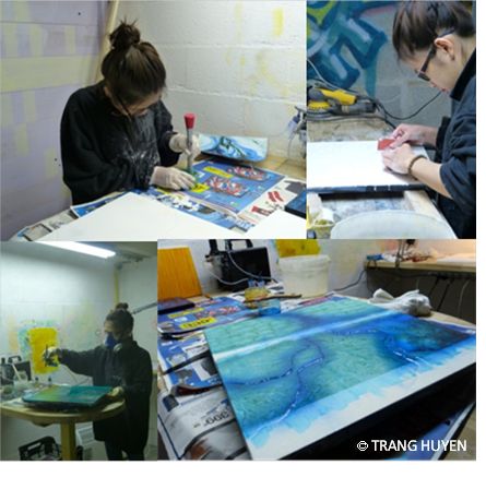 Huyen Trang Nguyen Thi, étudiante vietnamienne en laque de la Hanoi University of Industrial Fine Arts, s’est perfectionnée dans l’art de la laque et la dorure dans des ateliers d’Ile de France.