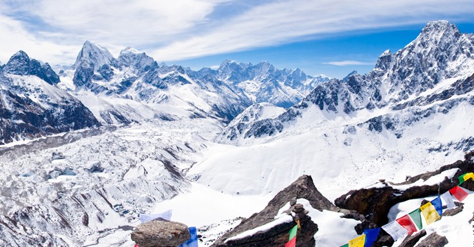 Encompassing majestic snowcapped peaks of the Hindu Kush-Himalayas, the Sagarmatha National Park World Heritage Site is dominated by Mount Everest (8,848 m). 