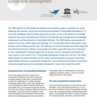 Community-based learning for sustainable development, policy guide in the light of the 2030 Agenda for Sustainable Development