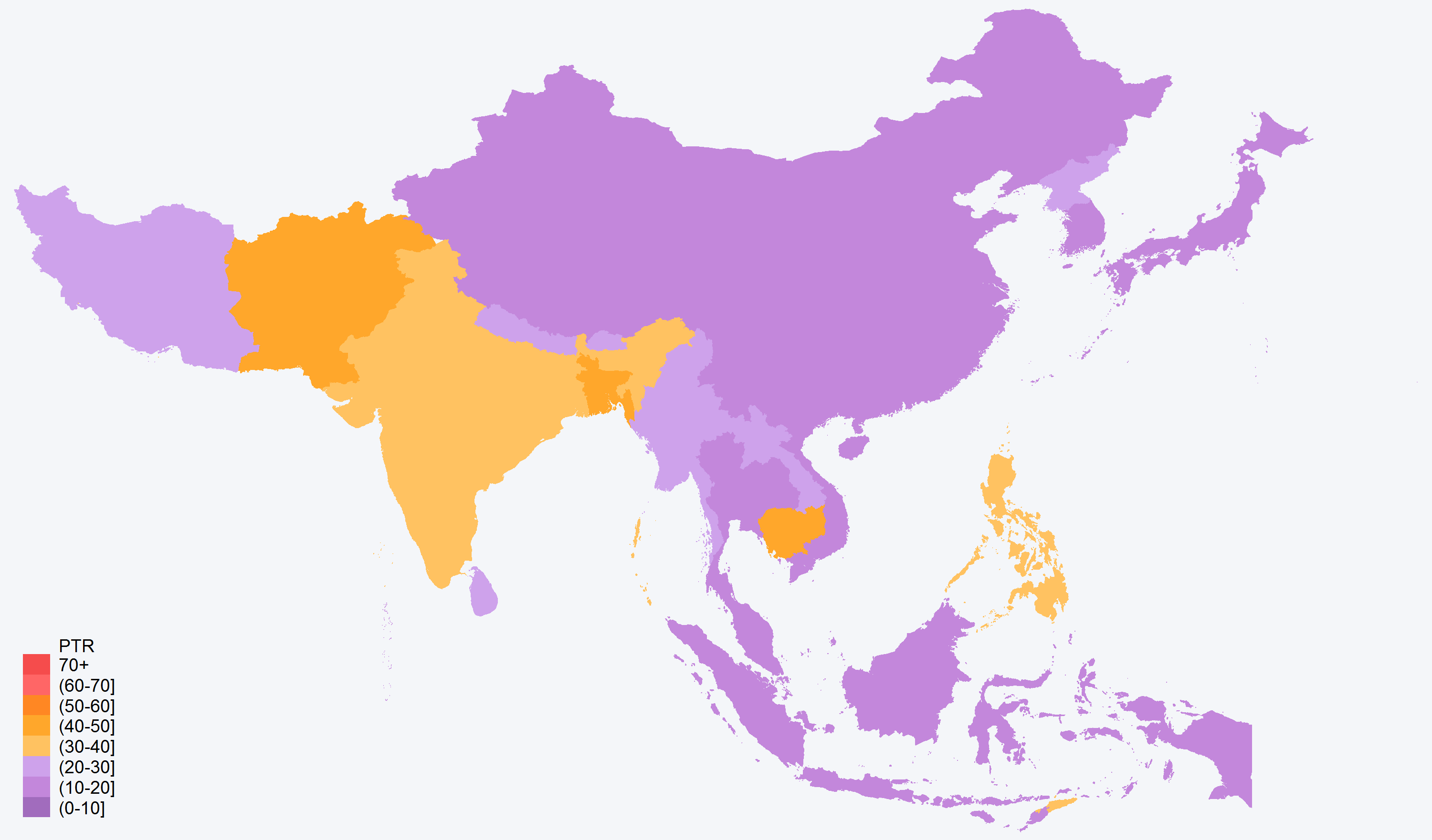 Pupil-teacher ratios in Asia