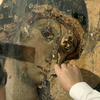Restoration work on the painting 'the Virgin and the Child'