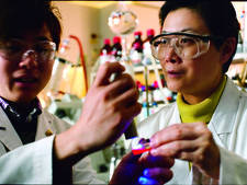 Professor Vivian Wing-Wah YAM in the lab with a student. © V. Durruty & P. Guedj for the L'Oréal Corporation Foundation