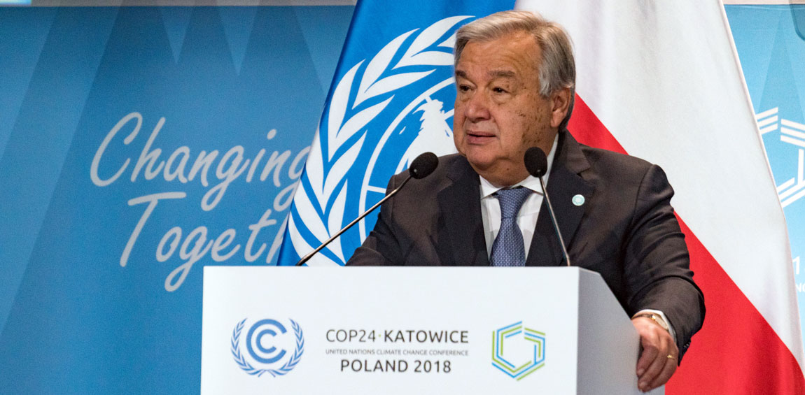 Secretary-General António Guterres addresses the High-Level session of the Climate Change Conference, COP24, in Katowice, Poland. UNFCCC Secretariat