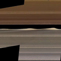 A false-color image mosaic shows Daphnis, one of Saturn's ring-embedded moons, and the waves it kicks up in the Keeler gap. Images collected by Cassini's close orbits in 2017 are offering new insight into the complex workings of the rings. Credit: NASA/JPL-Caltech/Space Science Institute