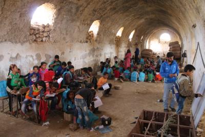 A school in a cave providing a safe environment.