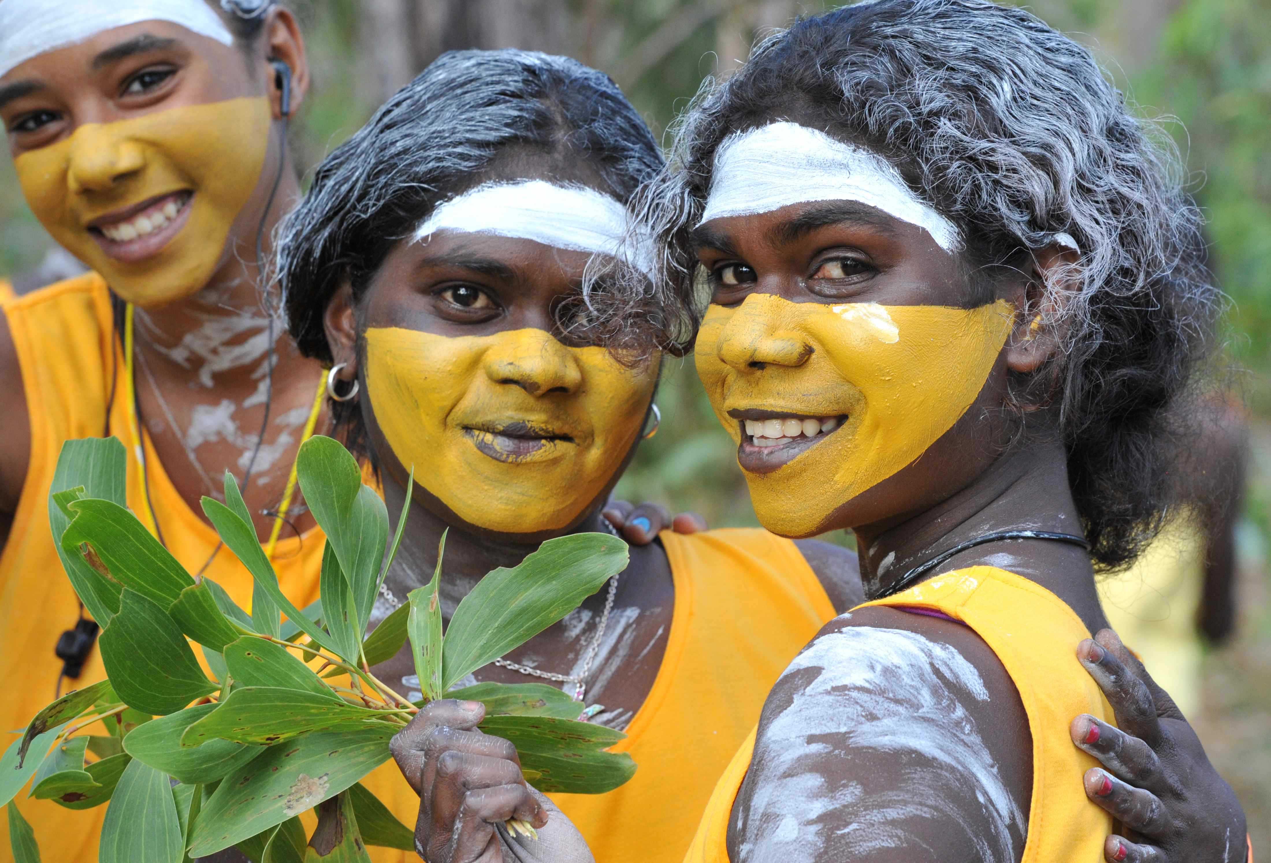 Australian Yolngu people preparing for traditional ceremonies
