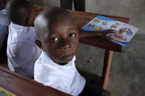 Democratic Republic of Congo. A child attends school in the Ndindi neighbourhod of Beni.