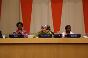 Martha Pobee, Ghana's Permanent Representative and Chair of the Committee for the United Nations Population Award, together with United Nations Deputy Secretary-General Amina J. Mohammed and UNFPA Executive Director Dr. Natalia Kanem, who serves as the Award Committee's Secretary, at the 2018 UN Population Awards. © UNFPA/ Usenabasi Esiet