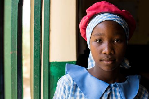 13-year-old girl who was displaced from the town of Gwoza, where she grew up, due to armed conflict, now she is enrolled in classes in Maiduguri, capital of Borno state in northeast Nigeria. 